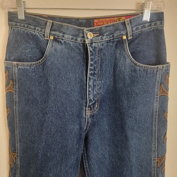 Vintage Lawman Jeans 32x33 Blue Western Leather Studded Pant Women Denim Tall - Picture 6 of 16